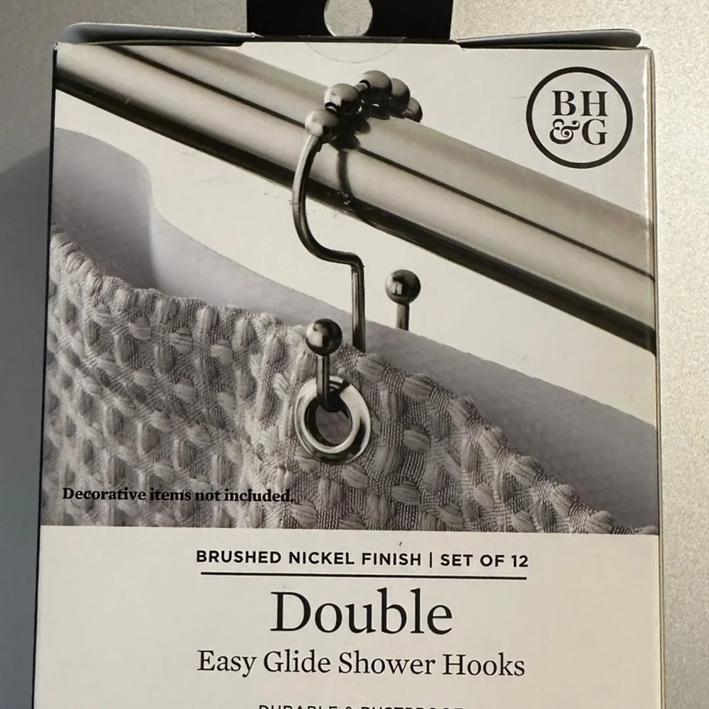 Better Homes & Gardens Brushed Nickel Set of 12 Easy Glide Double‎ Shower Hooks